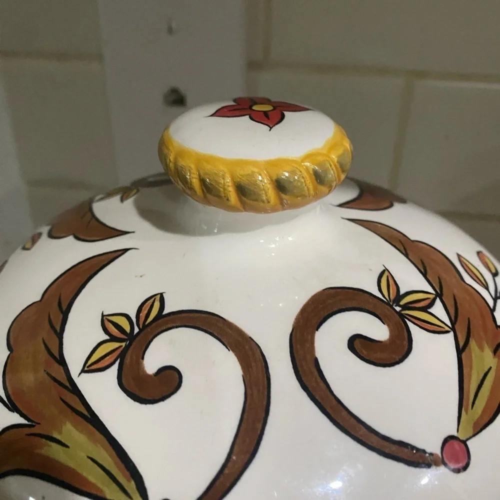 Pier 1 Earthenware Oralia Mediterranean Floral Discontinued Ceramic 11”Canister